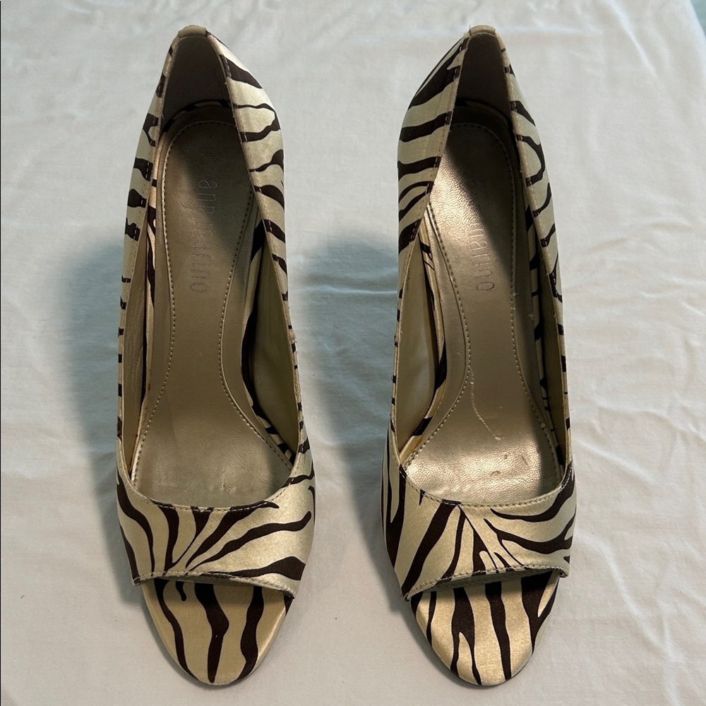 Zebra Print Peep Toe Heels - Picture 2 of 6